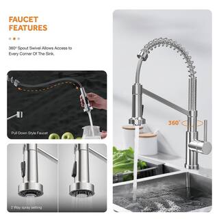 Glacier Bay AIO Tight Radius Drop-InUndermount 18G Stainless Steel 33 in. Single Bowl Workstation Kitchen Sink Spring Neck Faucet FSD2R3322B1SA1