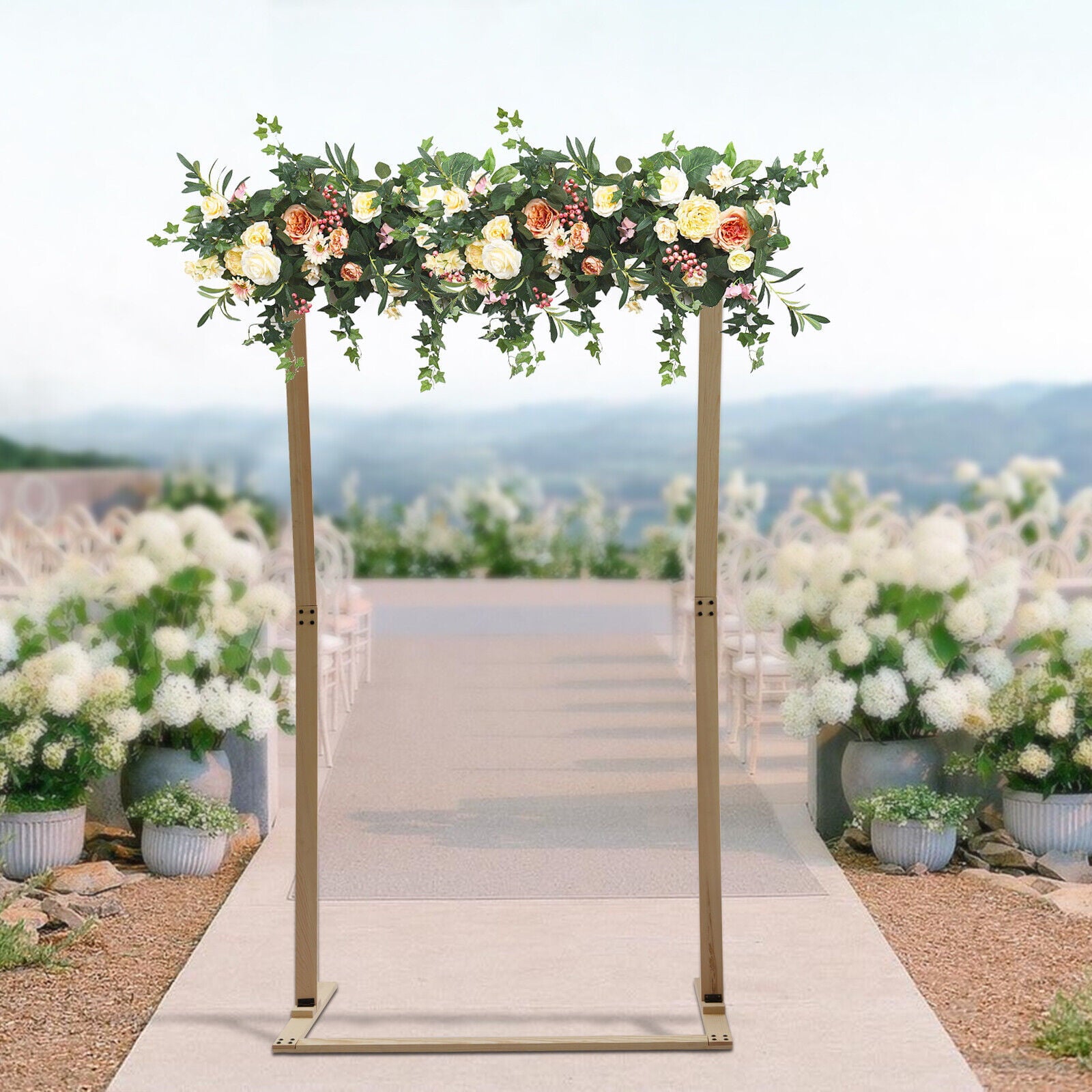 OUKANING 7ft Square Wooden Wedding Arch Garden Arbor Flower Frame Ceremony Party Arch Decor