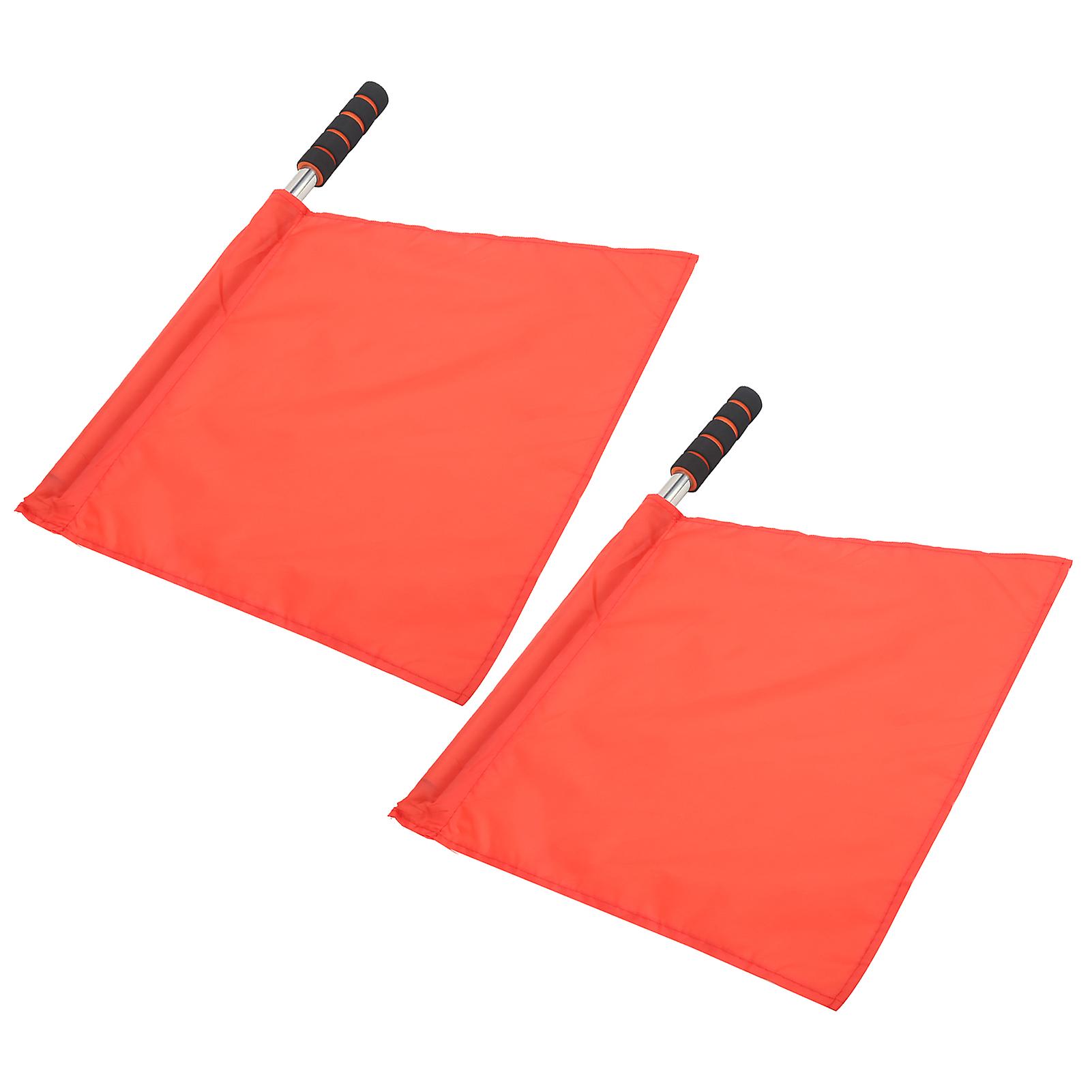 2pcs Referee Official Flags Stainless Steel Pole Sports Competition Linesman Hand Flagred