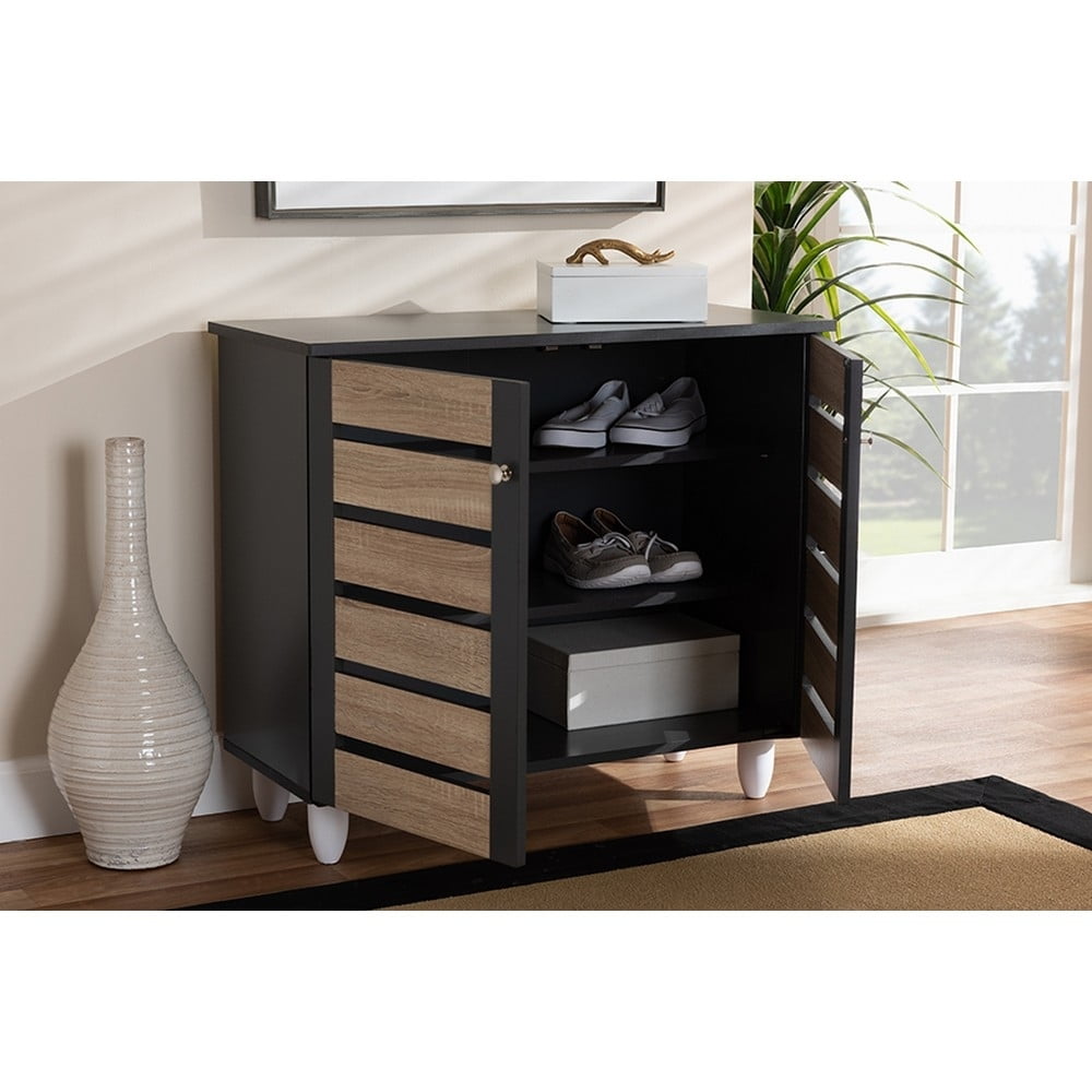 Baxton Studio Gisela Modern and Contemporary Two-tone Oak and Dark Gray 2-Door Shoe Storage Cabinet