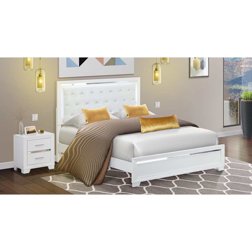 East West Furniture Pandora Wooden queen bedroom set with a queen bed frames White Finish(Pieces Option)