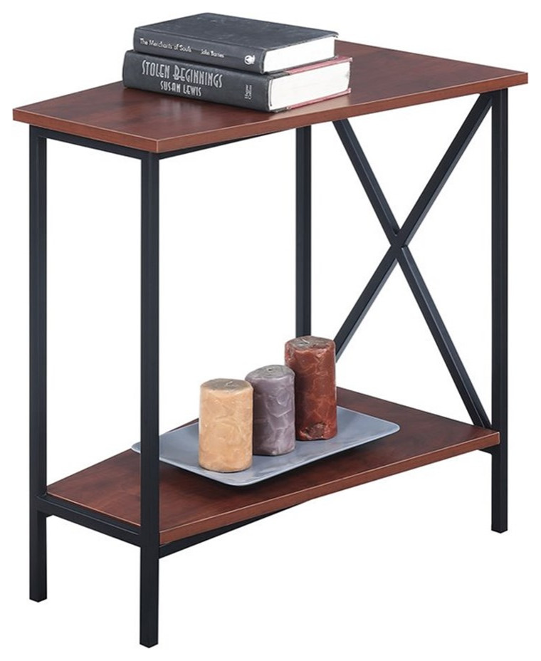 Convenience Concepts Tucson Wedge End Table in Black and Cherry Wood Finish   Industrial   Side Tables And End Tables   by Homesquare  Houzz