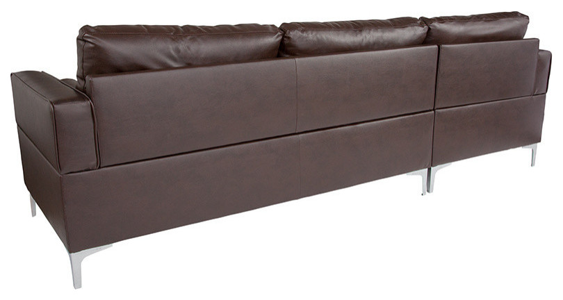 Tufted Back Sectional  Left Side Facing Chaise  Ottoman Set  Brown Leather   Contemporary   Sectional Sofas   by Morning Design Group  Inc  Houzz