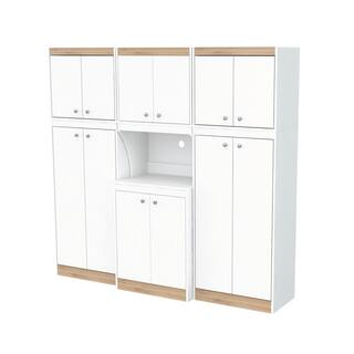 Inval 70.86 in. W x 66.93 in. H x 14.49 in. D Kitchen Storage Utility Cabinet in White and Vienes Oak (3-Piece) KS-GP2