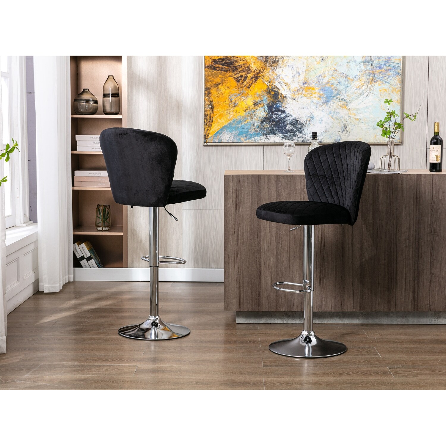 Set of 2 Bar Stools with Back and Footrest Counter Height Dining Chairs