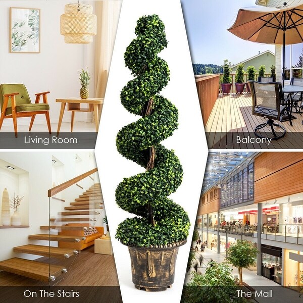 2Set 4' Artificial Decor Green Boxwood Spiral Tree