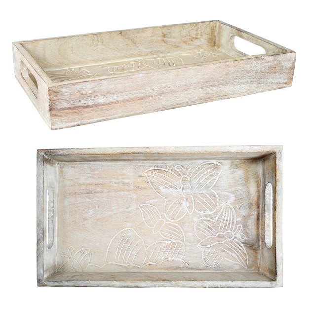 Mela Artisans Butterflies Trays In Whitewash