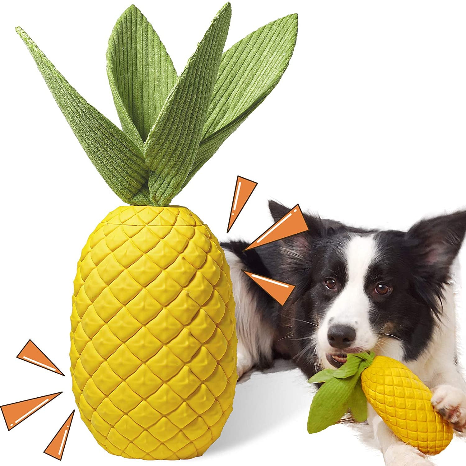 Sugelary Squeaky Dog Toys for Aggressive Chewer， Indestructible Rubber， Pineapple， Yellow