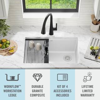 Delta Everest White Granite Composite 30 in. Single Bowl Undermount Workstation Kitchen Sink with Accessories 75B933-30S-WH