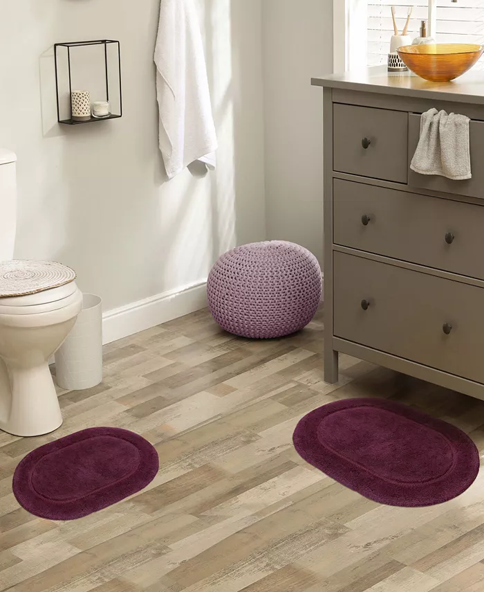 Superior Oval Solid Non-Skid Washable Cotton 2 Piece Bath Rug Set