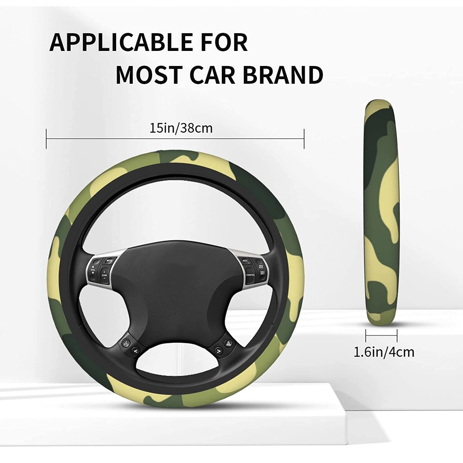 Camo Woodland Camoflage Seat Covers Steering and Wheel Cover Set for Cars Front Seat Covers Universal Bucket Seat Cover Automotive Seat Protector Fit Most Cars Sedan SUV Truck