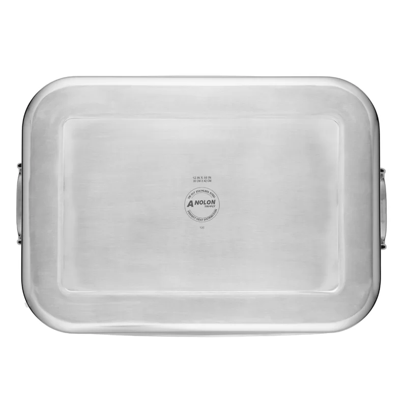 Anolon 30834 Triply Clad Stainless Steel Roaster / Roasting Pan with Rack - 17 Inch x 12.5 Inch， Silver