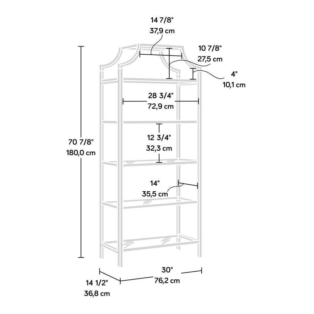 SAUDER Harvey Park 70.866 in.H Black Metal 5-Shelf Bookcase with Glass Shelves 425784