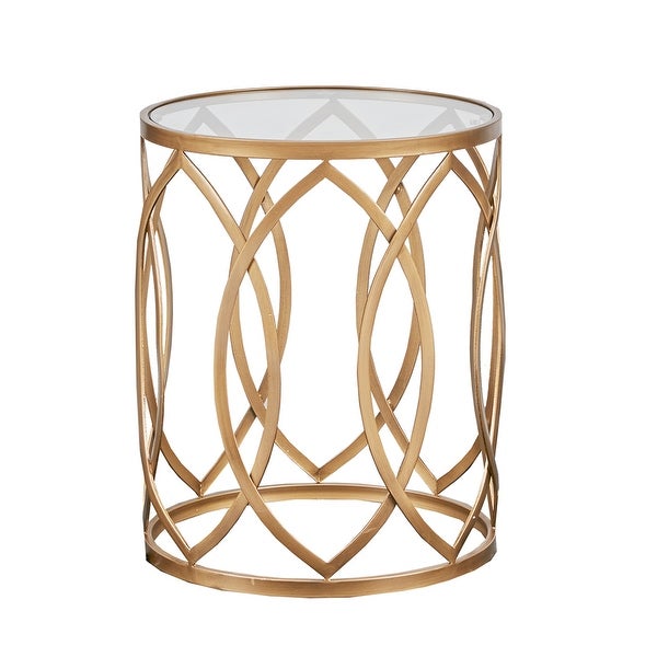 Arlo Metal Eyelet Accent Table with Tempered Glass Top