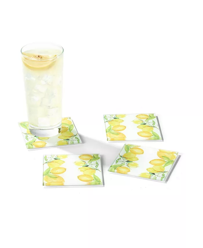 American Atelier 4 X 4 Lemon Branches Glass Coasters Set 4 Piece