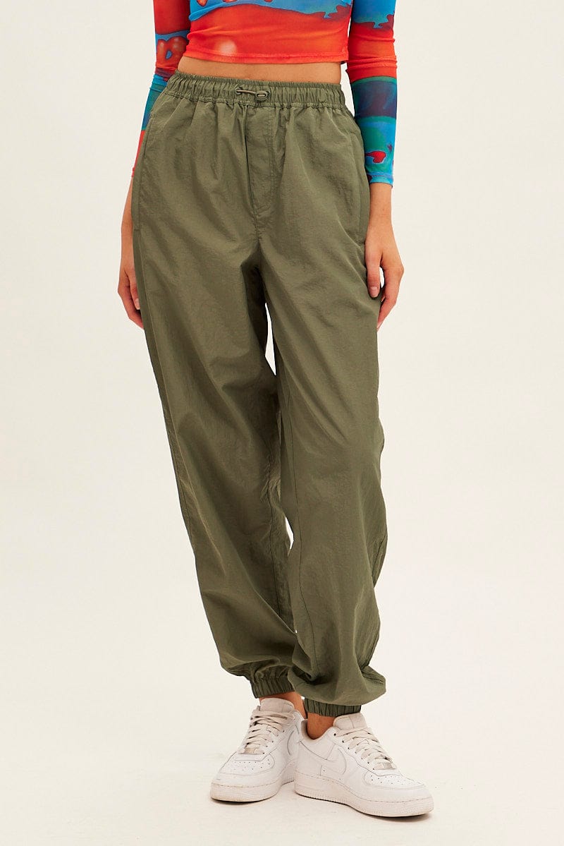 Green Parachute Cargo Pants Mid Rise