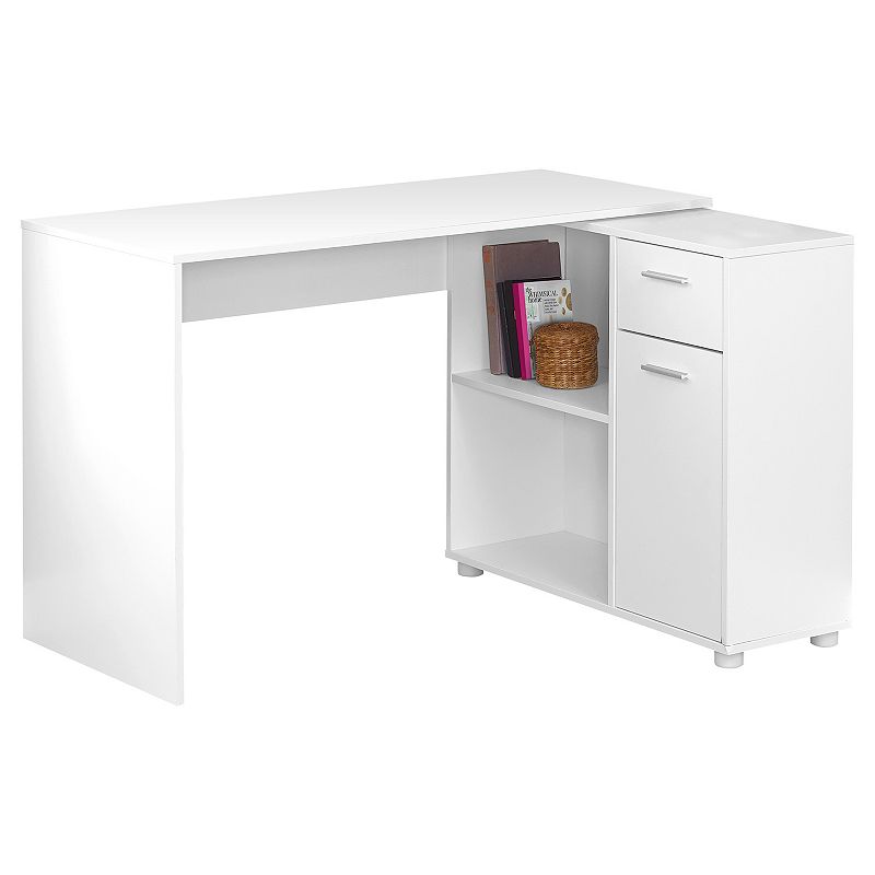 46 White Contemporary L-Shaped Computer Desk with Storage Cabinet