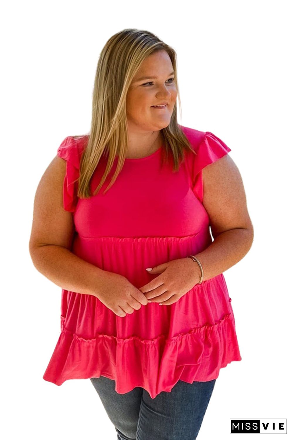 Red Layered Ruffle Plus Size Tank Top