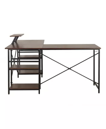 Techni Mobili Wood L-Shape with Storage Shelves Industrial Desk