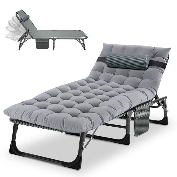 DoCred Folding Chaise Lounge Chair，Camping Cot with Removable pad