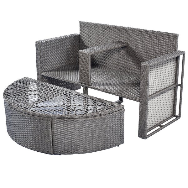 2-Piece All-Weather Sofa Set Outdoor Rattan Sectional with a Hole for Umbrella - Overstock - 37612675