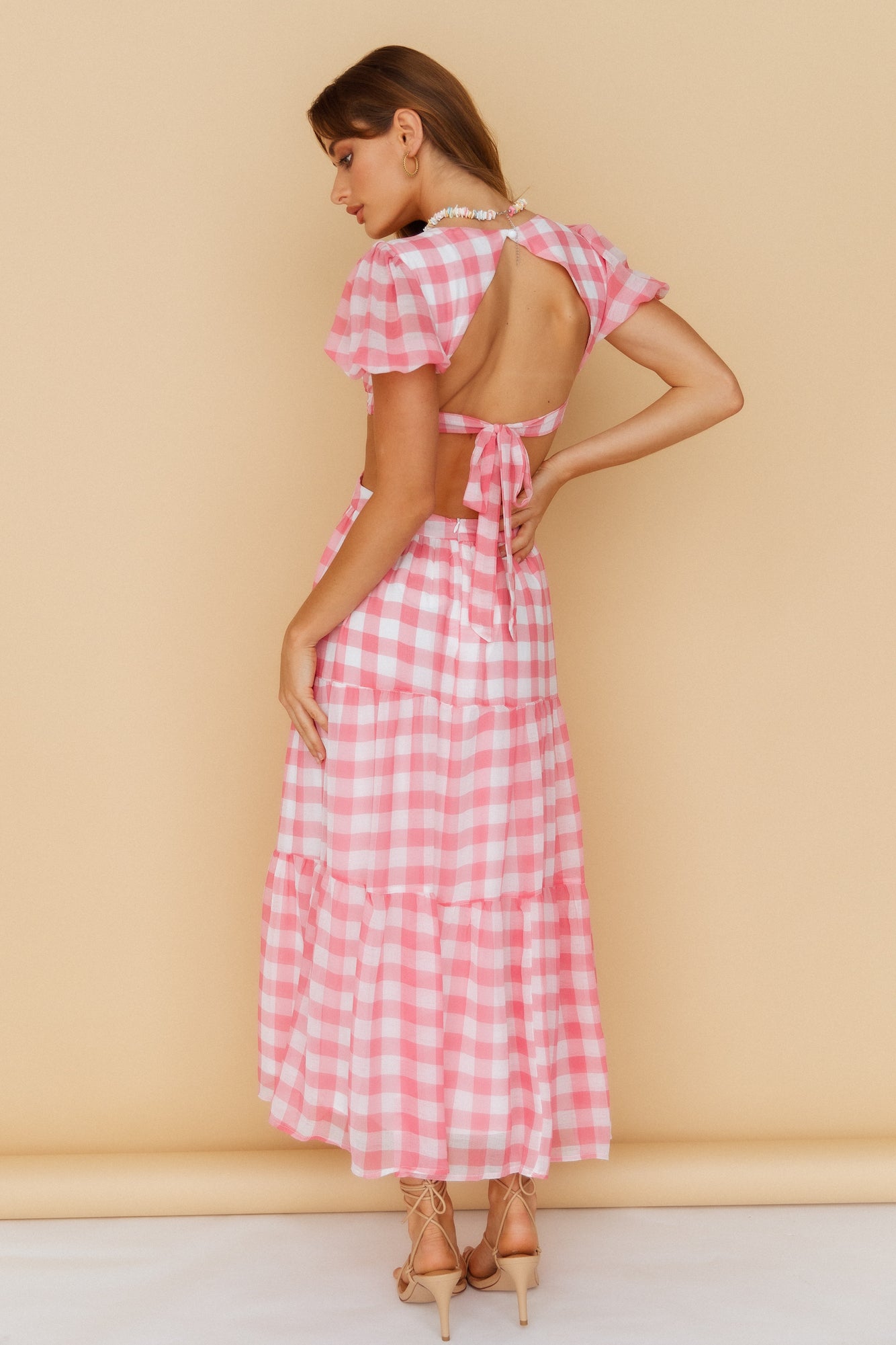 Gingham Fantasy Maxi Dress Pink