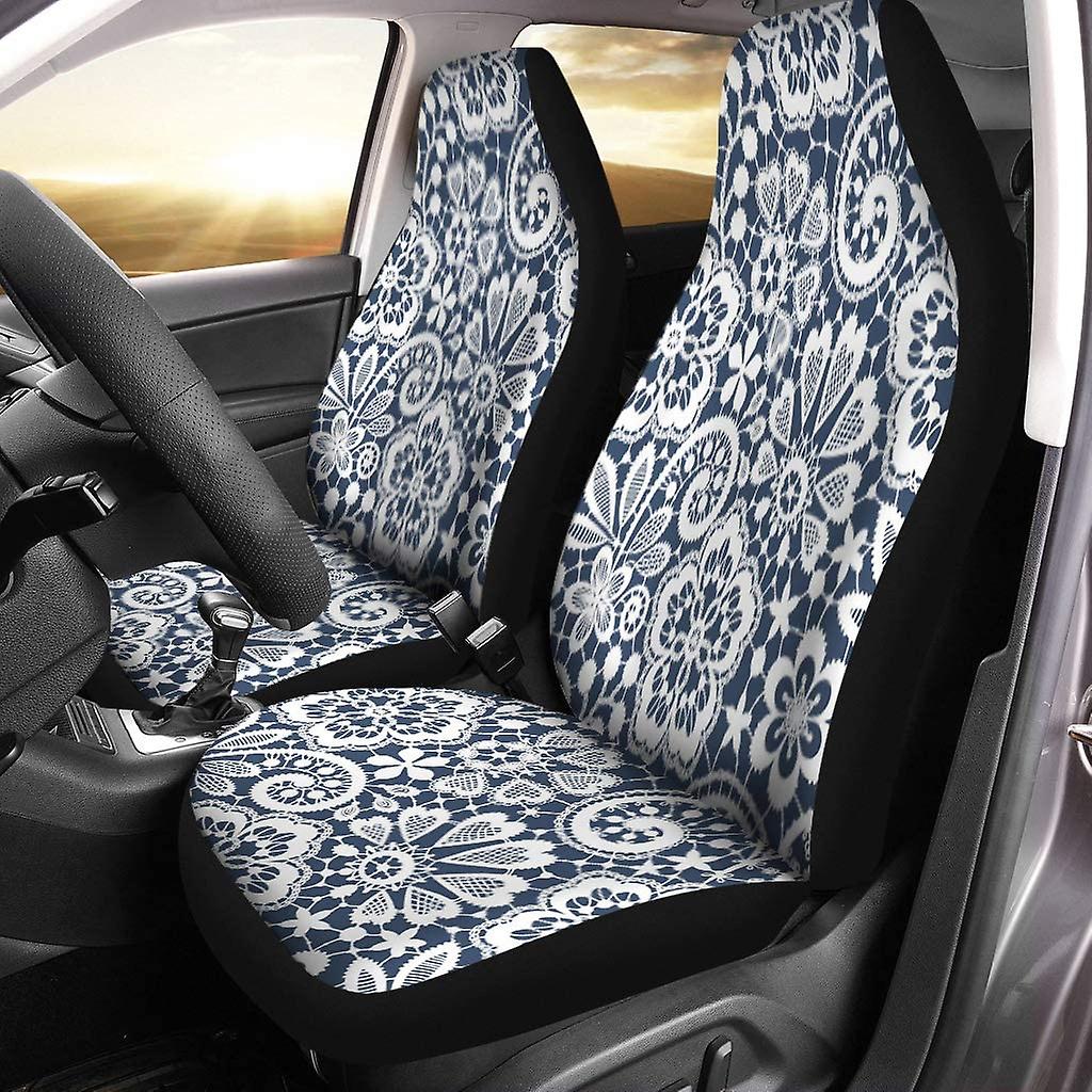 Set Of 2 Car Seat Covers Blue Pattern Lace Gray Christmas Outline Heart Swirl Toile Universal Auto Front Seats Protector Fits