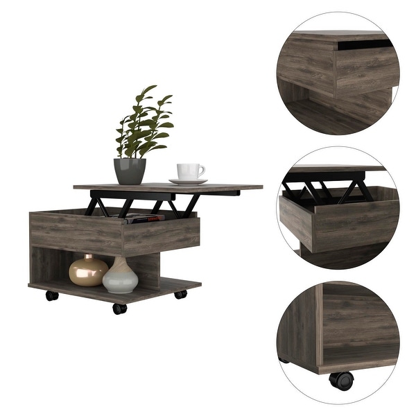 Lift Top Coffee Table with 1 Drawer，1 Shelf and 4 Wheels