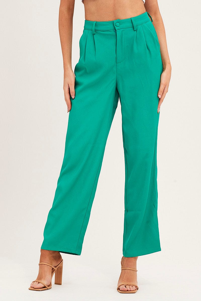 Green Pleat Detail High Waist Pant