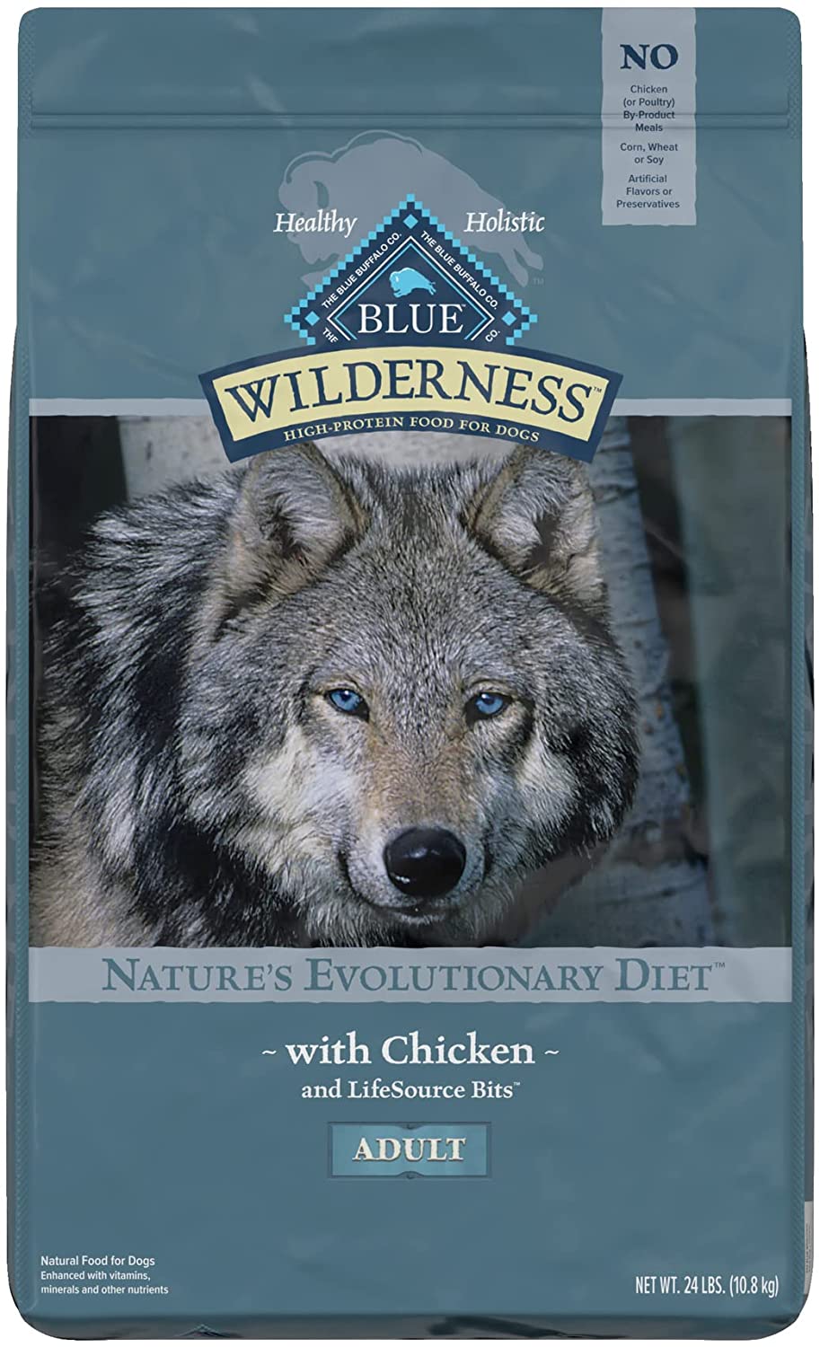 Blue Buffalo Wilderness High Protein， Natural Adult Dry Dog Food， Chicken 24-lb