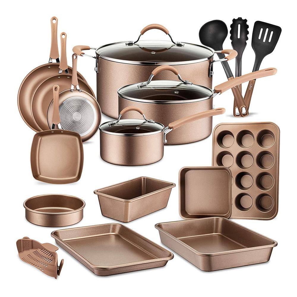 NutriChef 20 Piece Ceramic Nonstick Cookware Set in Bronze 2 x NCCW20S.5