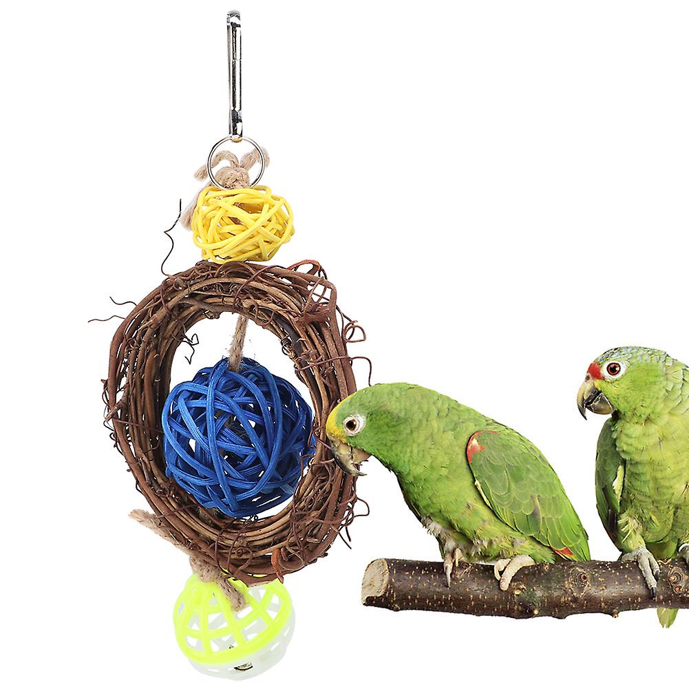 Safe Non toxic Sepaktakraw Rattan Hoop Hanging Biting Chewing Playing Bird Toy Swing Rings Parrots Supplies Accessory