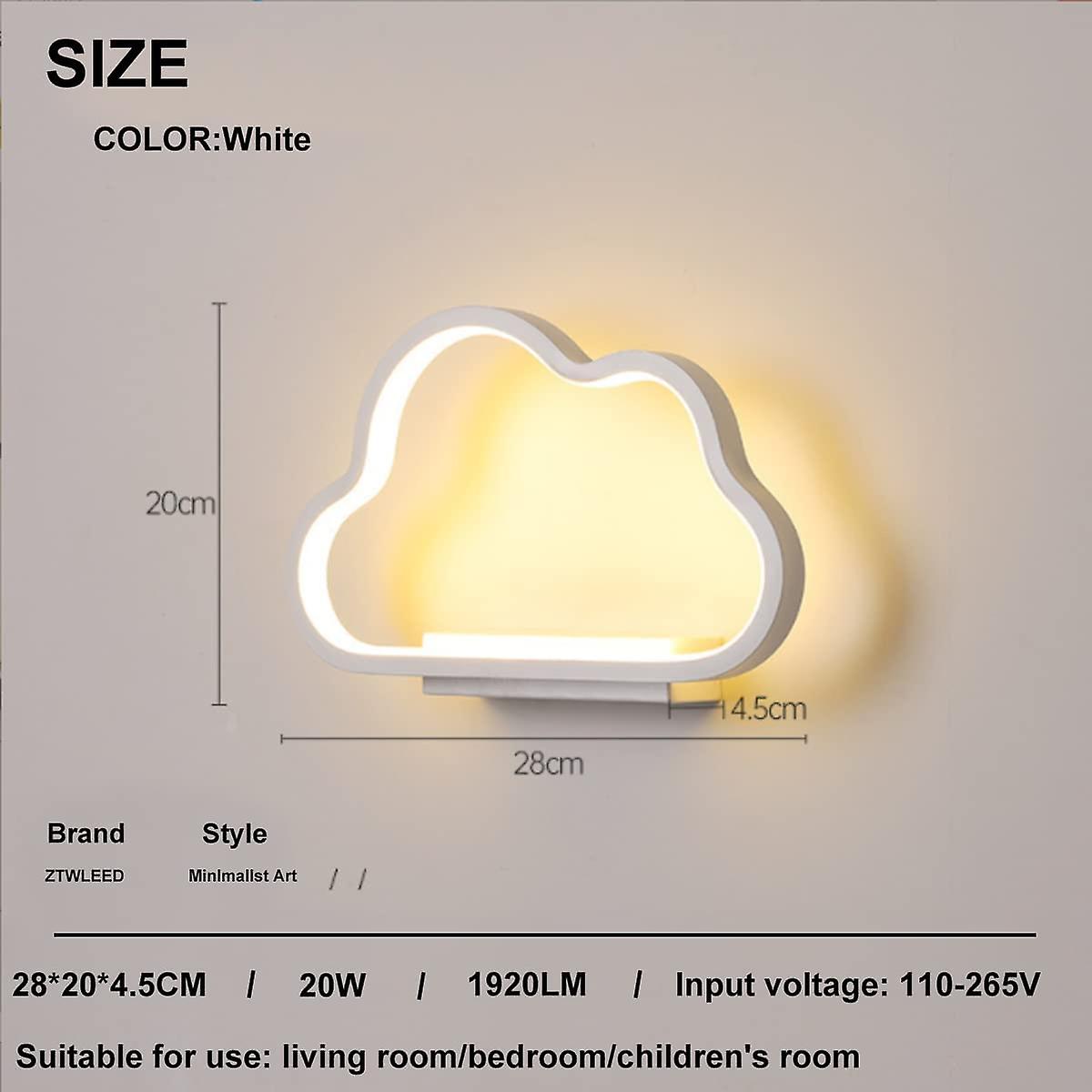 20w Led Indoor Wall Light，cloud Shape，dimmable Tricolor，ra85(white)