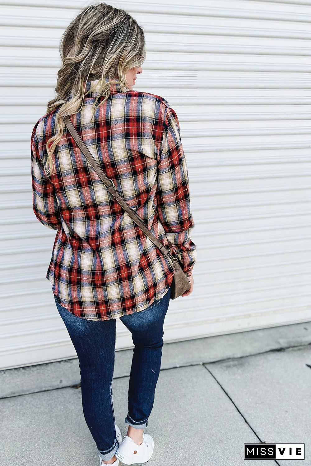 Red Plus Size Plaid Pattern Shirt