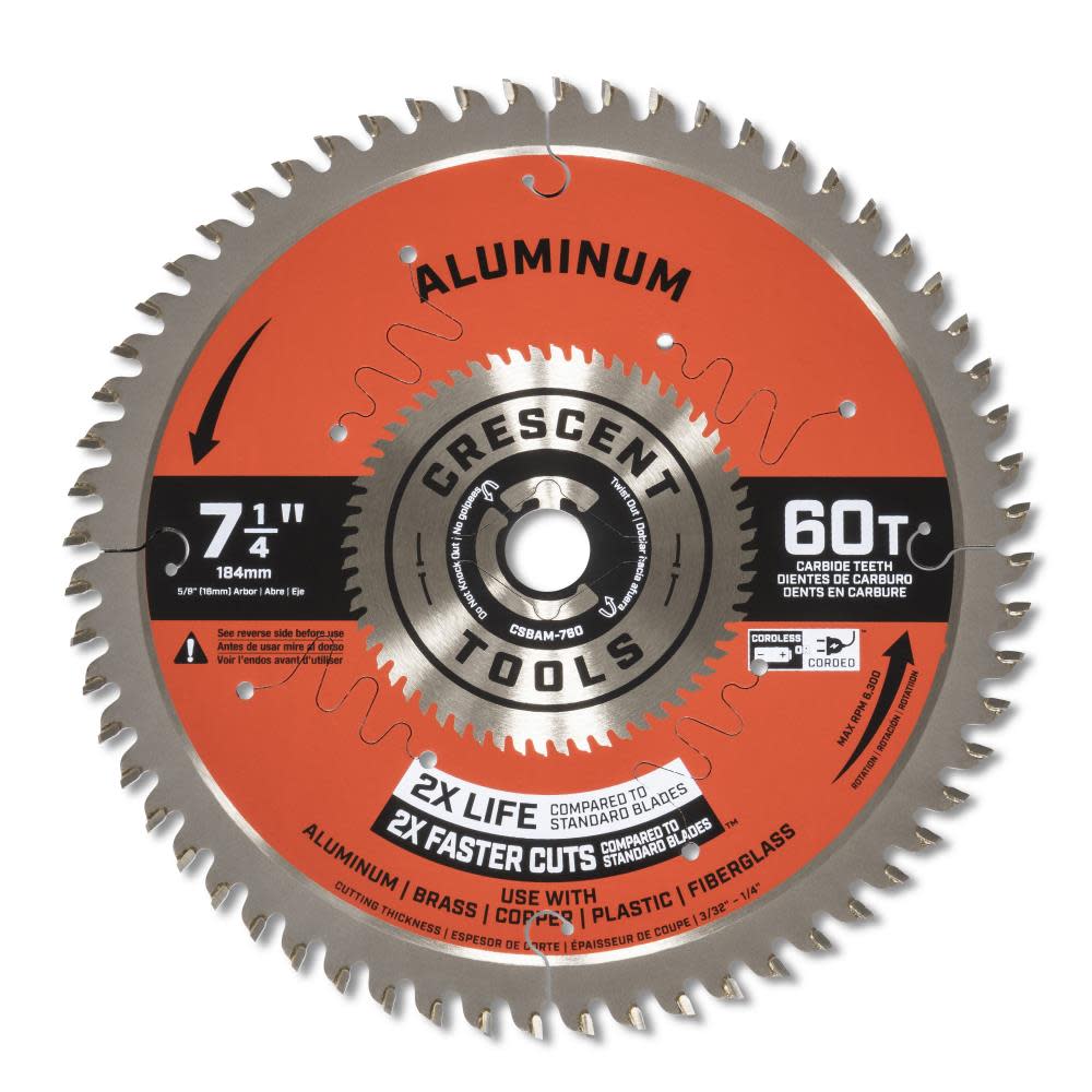 CRESCENT APEX Circular Saw Blade 7 1/4 x 60 Tooth Medium Aluminum