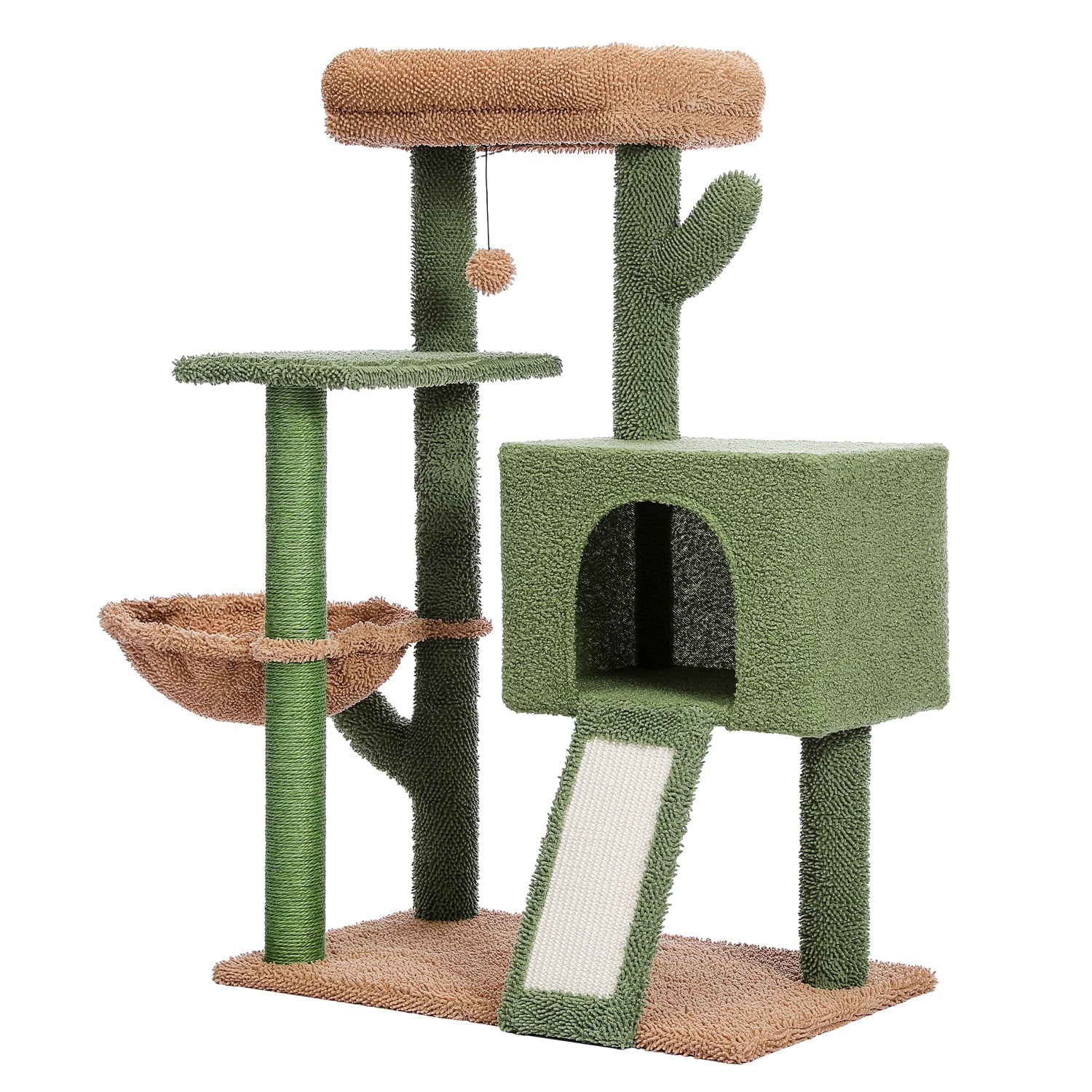 Cat Tree 41 Inches Cactus Cat Tower with Sisal Covered Scratching Post and Cozy Condo for Indoor Cats, Cat Climbing Stand with Plush Perch &Soft Hammock for Multi-Level Cat Play House