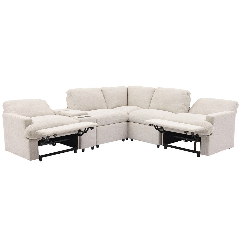 104'' Power Recliner Corner Couch w/ USB Ports and Power Socket  L shape Sectional Sofa Set w/ Storage Box   Cupholders