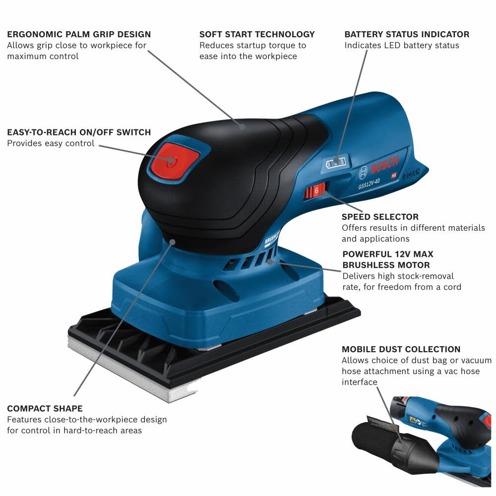 Bosch 12V 1/4 Sheet Orbital Finishing Sander Bare Tool GSS12V-40N from Bosch