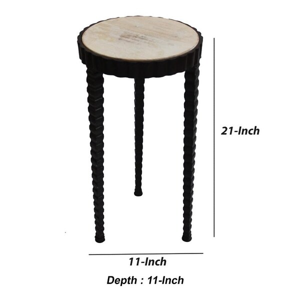 22 Inch Round Wooden Side Table with Tapered Tripod Base， Brown and Black - 21