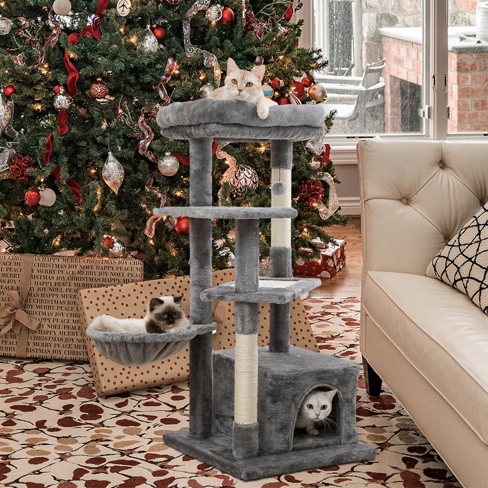 Cat Tree for Indoor Cats， 42 Inches Multi-Level Cat Tower with Sisal Covered Scratching Posts， Spacious Condo， Cozy Hammock and Plush Top Perch