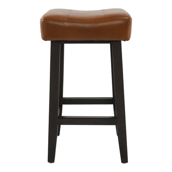 26 Inch Wooden Frame Leatherette Backless Counterstool， Brown