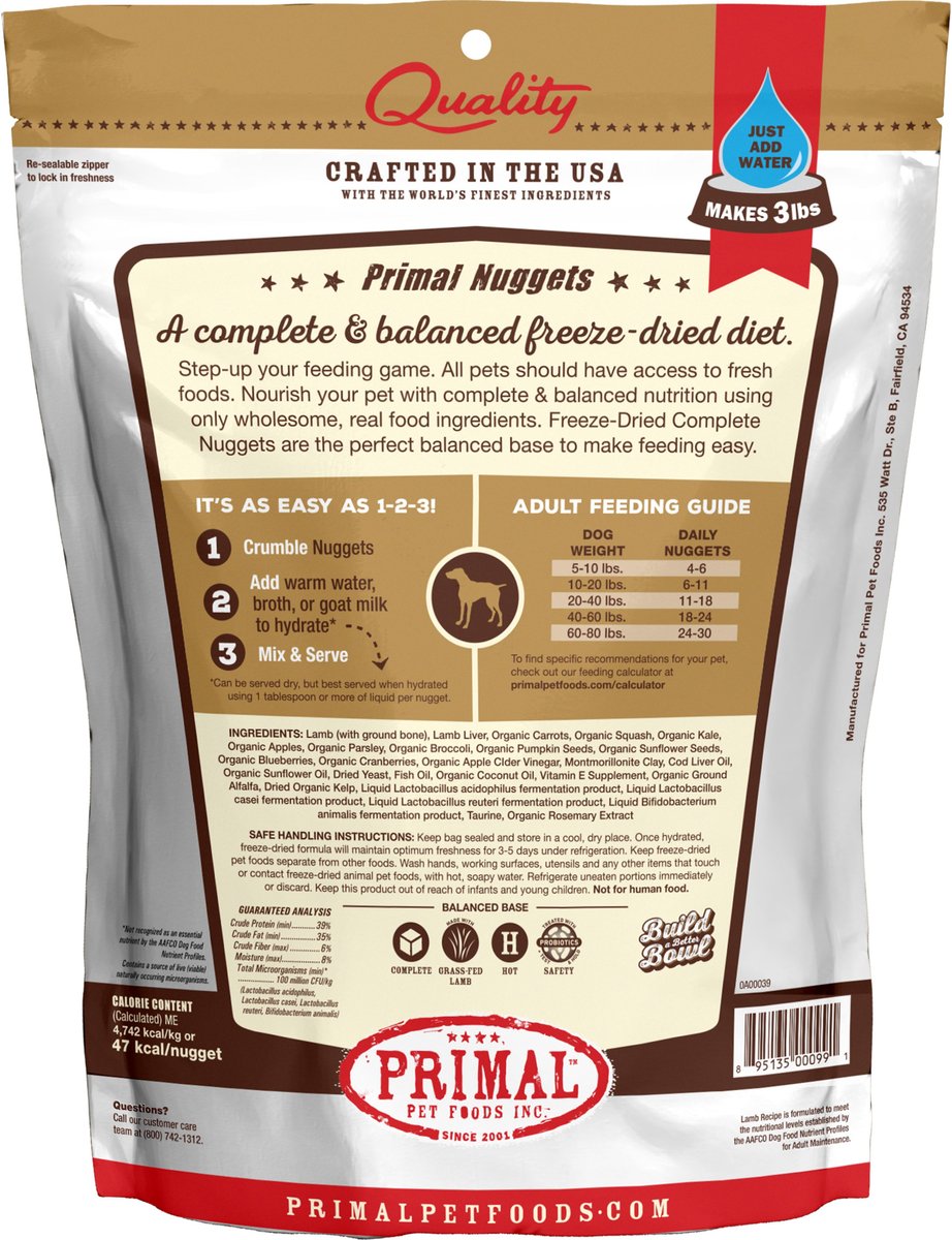 Primal Lamb Formula Nuggets Grain-Free Raw Freeze-Dried Dog Food