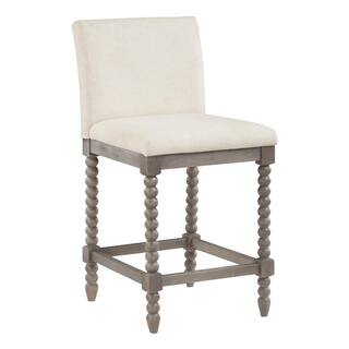 OSP Home Furnishings Abbott 39 in. Brushed Grey Wood Frame Spindle Counter Bar Stool with Linen Fabric Seat ABB26-L32