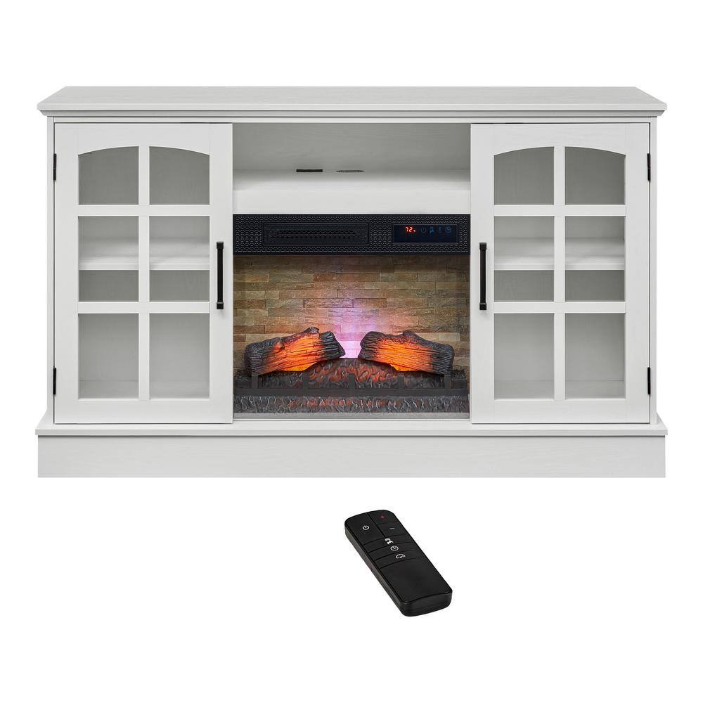 StyleWell Hazeltine 60 in. W Freestanding Media Console Electric Fireplace TV Stand in White 150779