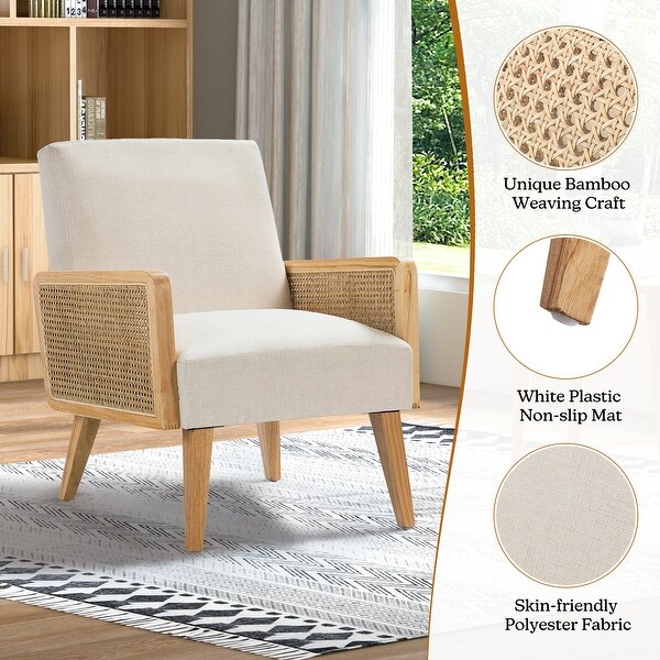 Carmina Upholstered Accent Chair with Natural Rattan Arms by HULALA HOME