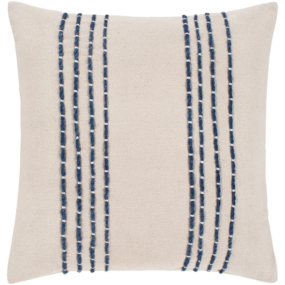 Artistic Weavers Malik Cream   Navy Hand Embroidered Poly Fill Throw Pillow (22\