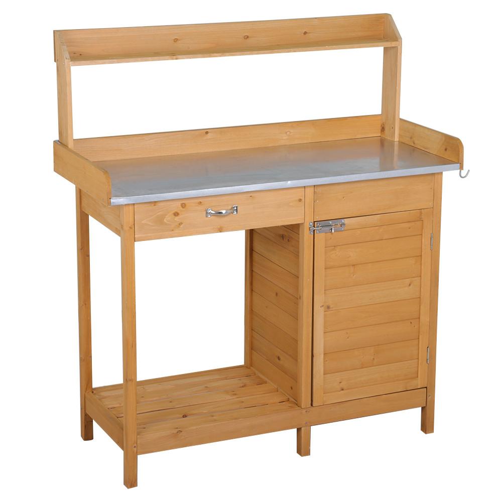 Yaheetech Outdoor Garden Potting Bench Potting Tabletop with Cabinet Drawer Open Shelf Work Station