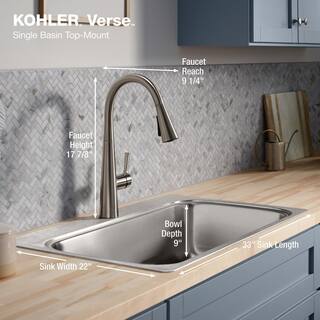 KOHLER Verse Stainless Steel 33 in. Single Bowl Drop-In Kitchen Sink with Faucet K-RH20060-1PC-NA