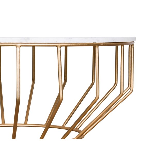 Golden Leaf Modern Coffee Table with Real Marble Top and Gold Base