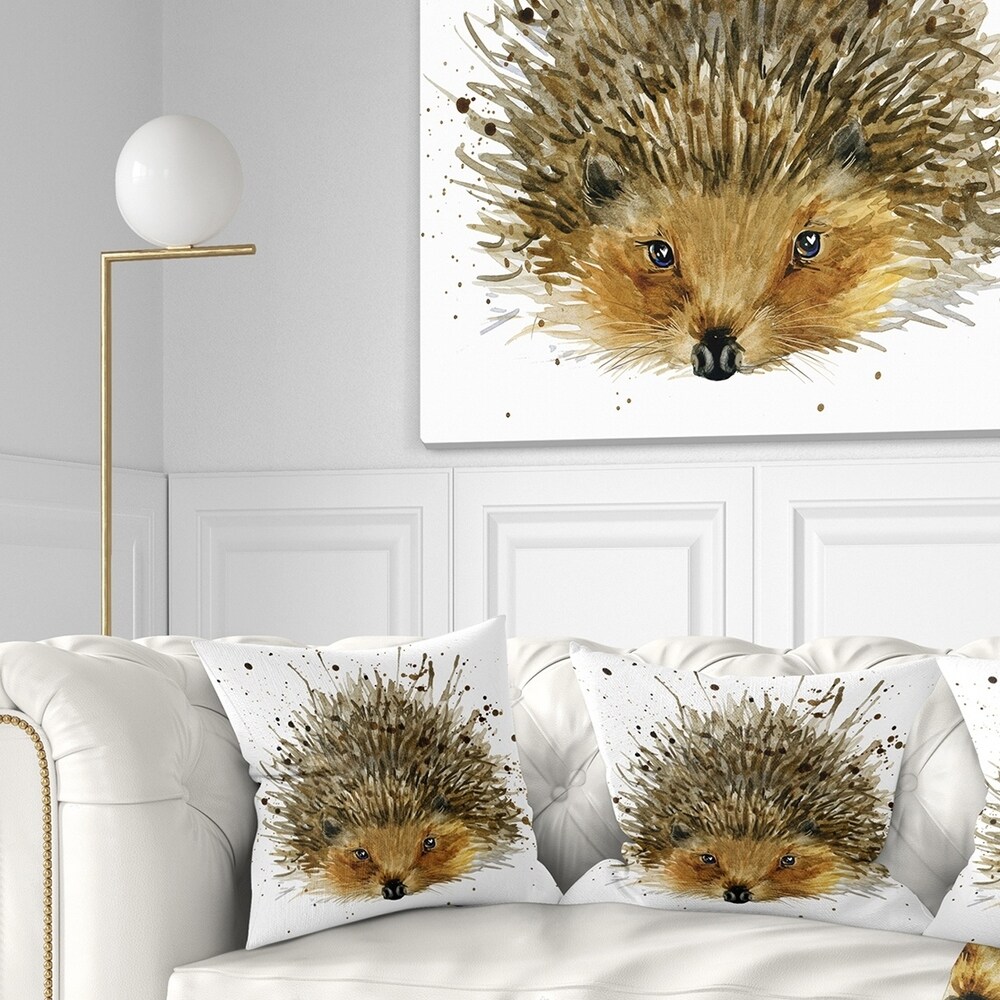 Designart 'Hedgehog Illustration Watercolor' Contemporary Animal Throw Pillow